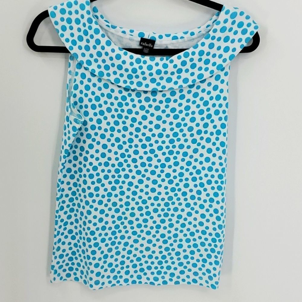 Rafael tourqwise Polka-dot top. Sleevless size small cowl neck. 100% cotton.